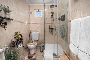 a bathroom with a shower and a toilet and a tub at Casa Gudrun in Praia do Carvoeiro +23 photos
