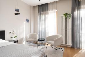 Ένα ή περισσότερα κρεβάτια σε δωμάτιο στο OldTown studio apartments in Modern house