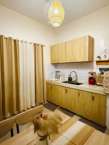een keuken met een spoelbak en een aanrechtblad bij Cozy Three-Bedroom Staycation House with Netflix, Wi-Fi, and Free Parking Garage near SM Caloocan in Manilla