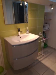 a bathroom with a sink and a mirror at Chambre chez l habitant in Crolles