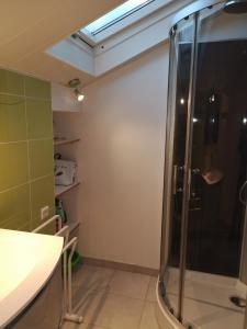 a bathroom with a shower with a glass shower stall at Chambre chez l habitant in Crolles