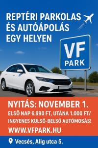 a flyer for a car dealership with a white car at VF Park -Reptéri Parkoló Vecsés Ingyenes Transzfer in Vecsés