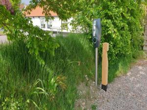 a parking meter and a baseball bat in the grass at Lovely Holiday Home in Texel near Sea in Oost
