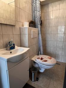 FluornにあるHotel Hirschのトイレと洗面台付きのバスルーム +67枚の写真