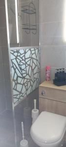 a bathroom with a toilet and a glass shower at Finca Feliciano in Novo Sancti Petri