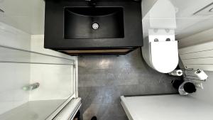 a bathroom with a shower and a toilet and a sink at Le mini loft in Nevers