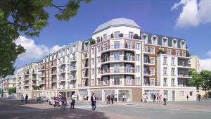 シェルにあるRésidence de Chellesの大きな建物とその前を歩く人々