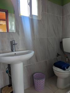 a bathroom with a sink and a toilet at labert guest house in São Tomé