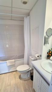 ein Badezimmer mit Toilette, Badewanne und Waschbecken in der Unterkunft L'Escale - Double matelas - Clim - Wifi in Lourdes + 10 Fotos