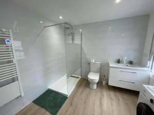 ヴェルダン・シュル・ムーズにあるMaison refaite à neuf, quartier résidentiel Verdunのシャワー、トイレ、洗面台を備えたバスルーム +23枚の写真