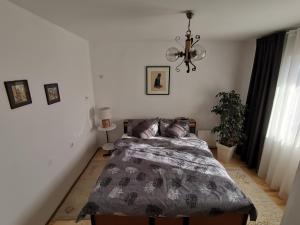 a bedroom with a bed and a chandelier at Apartman Sigma Zlatar in Nova Varoš