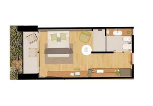 a floor plan of a room with a bed at Vistalba Hotel Aparts & Suites in Ciudad Lujan de Cuyo