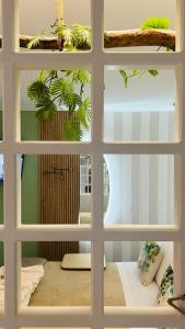 a glass window with a plant in a room at BBSUITE21 Maranello in Maranello