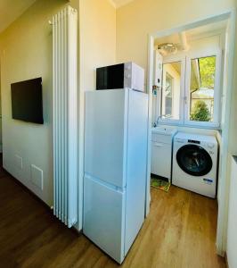 a laundry room with a refrigerator and a washing machine at B33 A natural tilt for beauty in Pisa