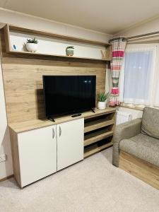 ロジーマスにあるAurora Skyのリビングルーム(エンターテイメントセンター内の薄型テレビ付)