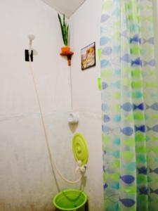 a bathroom with a green toilet in a room at Solmar Beach Camp in San Vicente