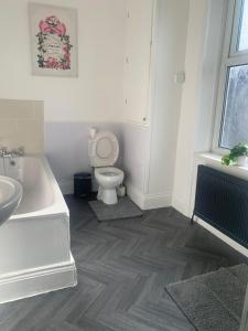 a bathroom with a toilet and a tub and a sink at A&A Luxury Stay Tunstall in Sunderland