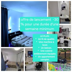 un collage de fotos de una habitación con cama en Studio Antigone centre ville, en Montpellier
