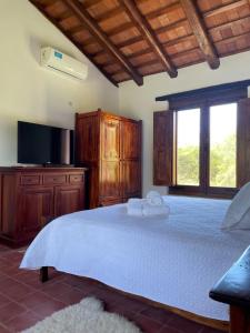 a bedroom with a large bed and a tv at La Buyi, Casa de Campo mirando al Champaqui in San Javier +16 photos