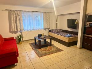 a living room with a couch and a bed and a table at Mieszkanie dwuosobowe in Tarnów