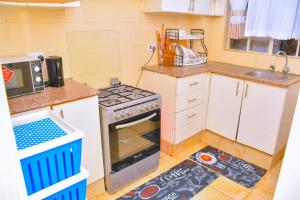 a small kitchen with a stove and a sink at Genesis Grove BnB Syokimau in Syokimau +13 photos