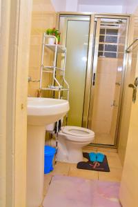 a bathroom with a toilet and a sink and a shower at Genesis Grove BnB Syokimau in Syokimau