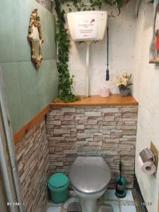 a bathroom with a toilet and a fish tank at Room - Les loups bleus in La Burbanche