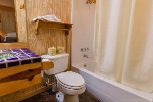 un bagno con un water, una vasca e un lavandino di Frio Country #21 a Concan