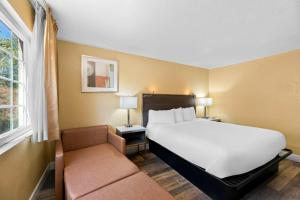 a hotel room with a bed and a couch at Americas Best Value Inn and Suites Flagstaff in Flagstaff