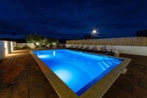 a swimming pool in a backyard at night at My Dalmatia - Villa Marijana in Radonić