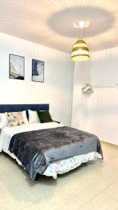 マラガにあるLuna Ensuites Centroのベッドルーム1室(大型ベッド1台、天井付)