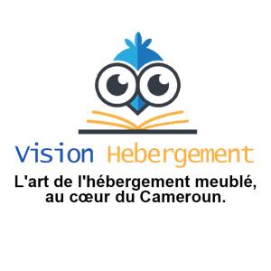 een logo voor een bibliotheek met een uil die op een boek zit bij Vision Hébergement in Bonabéri