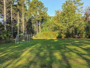 a large grass field with a goal in the middle at Family-friendly Oasis - By Traum Ferienwohnungen in Øster Melholt