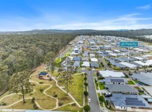 an aerial view of a solar farm with a street sign at The Stayover Unit 2 - Your Wine Country Base in North Rothbury