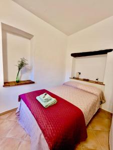 a bedroom with a bed with a red blanket at TraMonti e Mare in Scalea