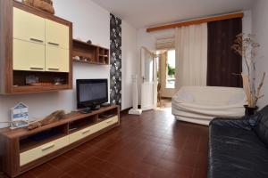 un salon avec une télévision et un canapé dans l'établissement Apartments by the sea Prizba, Korcula - 14499, à Prižba