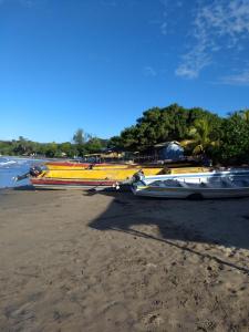 Un grupo de barcos sentados en la playa en Dragonfly, en Treasure Beach