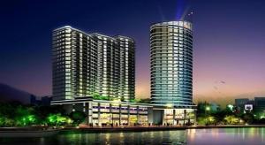 a rendering of a large building next to the water at New Century Hangzhou Qiandao Lake Longting Hotel in Thousand Island Lake