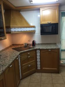 une cuisine avec un évier et un micro-ondes dans l'établissement Apartamento Peñaguda, à Estella