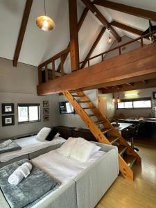 a bedroom with two bunk beds and a ladder at Casa Bell Cabin Niseko in Niseko +2 photos