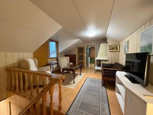 a living room with a couch and a television at Dorm Hilli3 in Rovaniemi