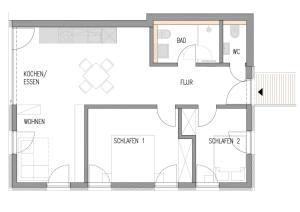 康斯坦茨seeglueck ROSENHOF - naturnah Wohnen im Holz100-Vollholzhaus mit Whirlpool und Garten的房屋平面图