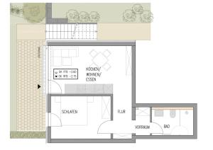 康斯坦茨seeglueck ROSENHOF - naturnah Wohnen im Holz100-Vollholzhaus mit Whirlpool und Garten的房屋平面图