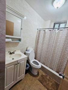 タモンにあるCozy 1 bedroom, 1 bathroom Pedro's Heights Villaのトイレ、洗面台、シャワー付きのバスルーム