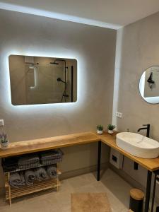 a bathroom with a sink and a mirror at Ferienwohnung Hodenhagen in Hodenhagen