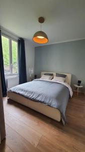 a bedroom with a large bed and a light at Appart Cosy proche Gare - Lit Queen size & Netflix in Angoulême