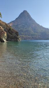 a body of water with a mountain in the background at Adrasan Çıtır Pansiyon in Kumluca