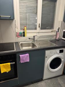 a kitchen with a sink and a washing machine at Meri 2 in Ostermundigen