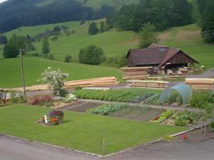 an overhead view of a garden and a building at Zipperhof in Reichenbach