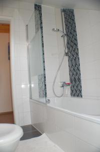 ein Badezimmer mit Dusche und Toilette in der Unterkunft Wacholder am Waldsee 2 in Rieden + 12 Fotos